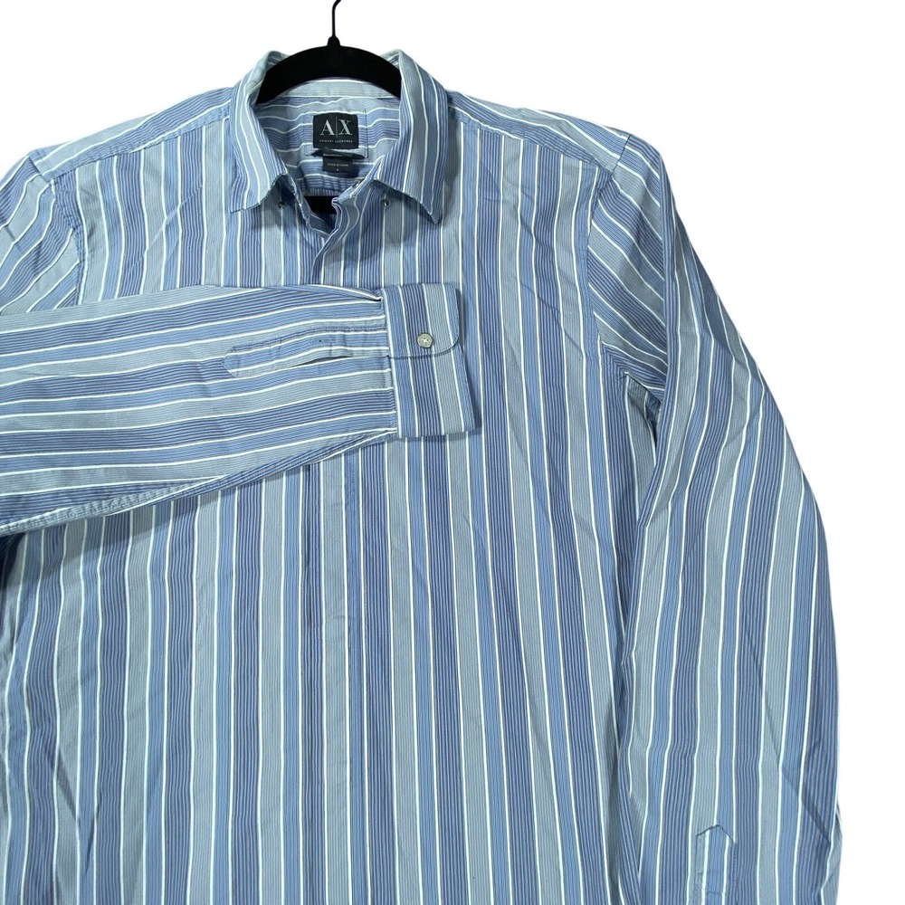 Armani Exchange AX Shirt Men‎ Large Button-Up Striped Pearl Snap Casual Designer